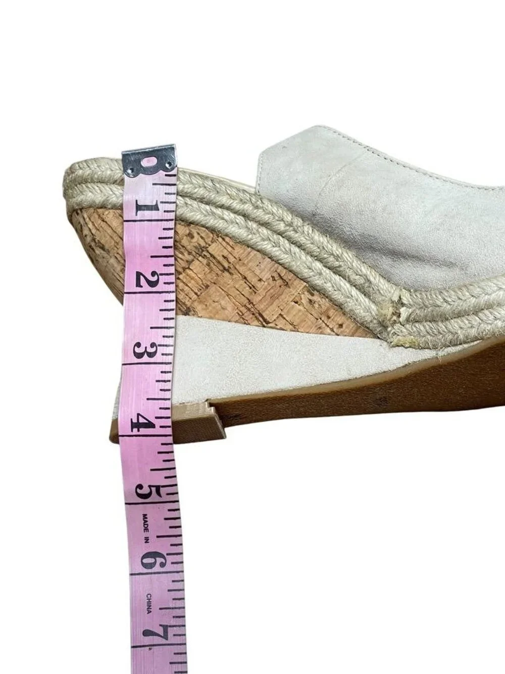 Audrey Brooke Beige Open-Toe Wedge Espadrilles Suede Leather 8.5